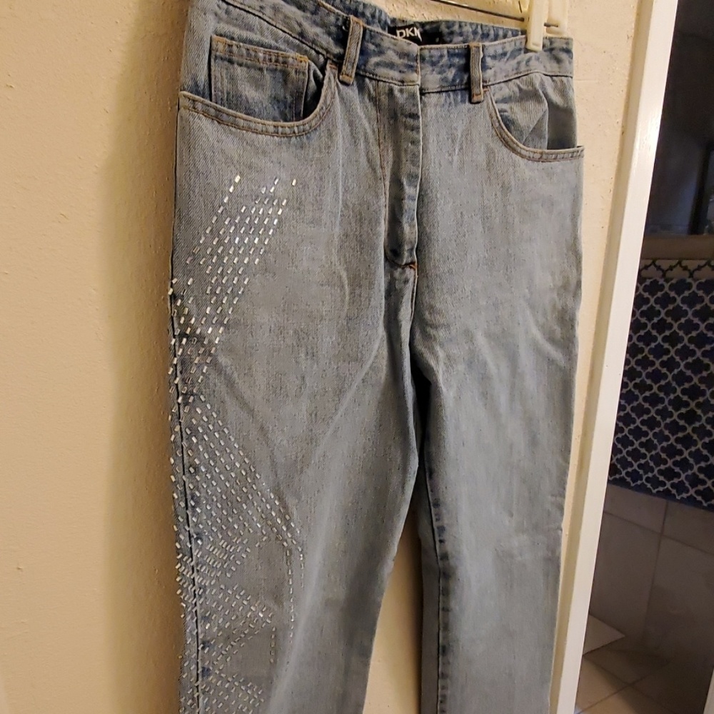 Vintage DKNY rhinestone blue jeans! RARE!